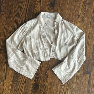 Champagne button downed silk maison long sleeve crop